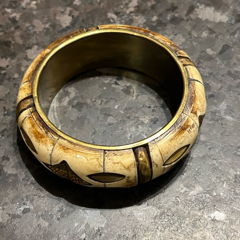 Vintage Brass & Bone Bangle Bracelet
